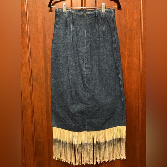 Vintage Midi Apache Denim Jean Skirt Ombre Fringe NWT Wanted Brand - Picture 2 of 6